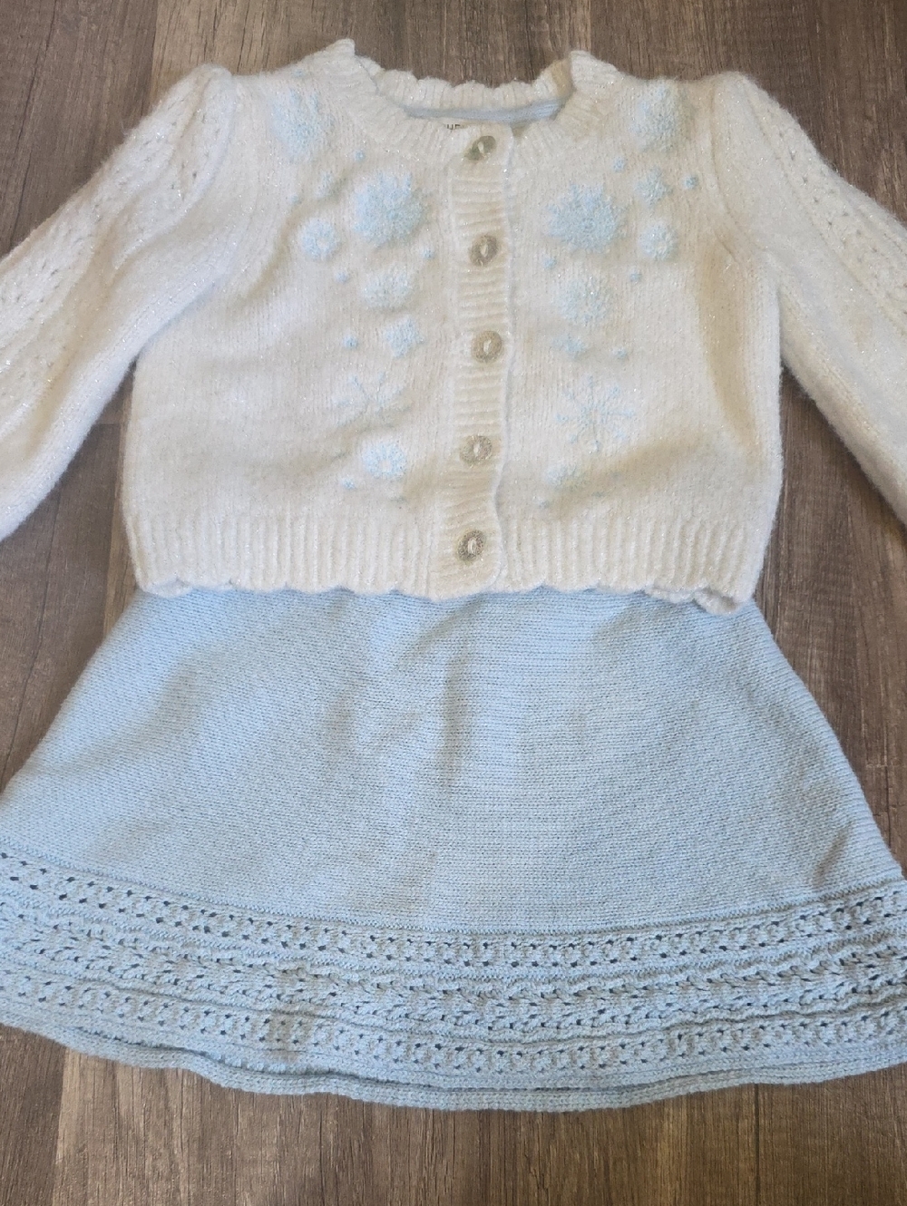 Rachel Zoe White Cardigan with Light Blue Skirt Set